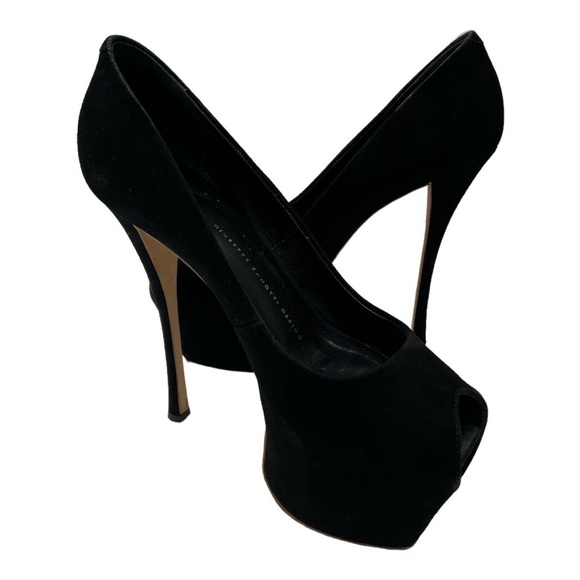 Giuseppe Zanotti Black Suede Peep Toe Platform Pumps Size 38.5 US 8.5 Suede - Picture 11 of 14